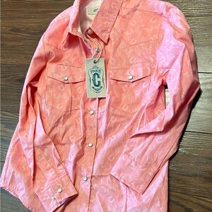 Kids rockin C Pink Western pearl snap Shirt